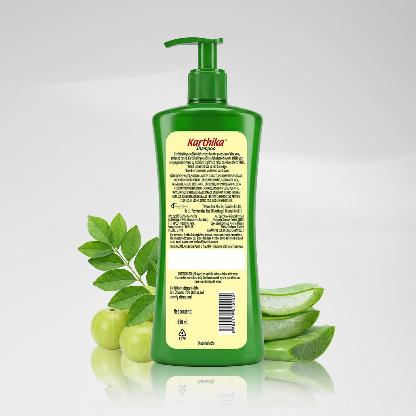 Karthika Dryness Shield Shampoo with Amla, Henna & Aloe Vera for Naturally Long & Thick Hair, 650ml