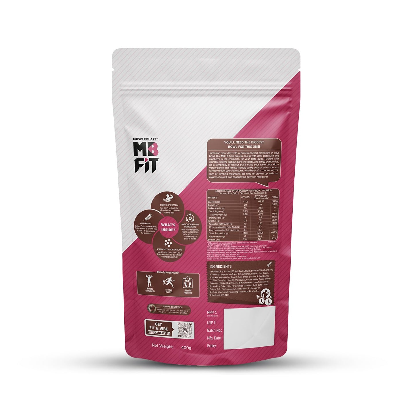 MuscleBlaze Fit High Protein Muesli ,400g | 22g Protein | With Raisins, Almonds & Super Seeds, High Protein Breakfast Cereals