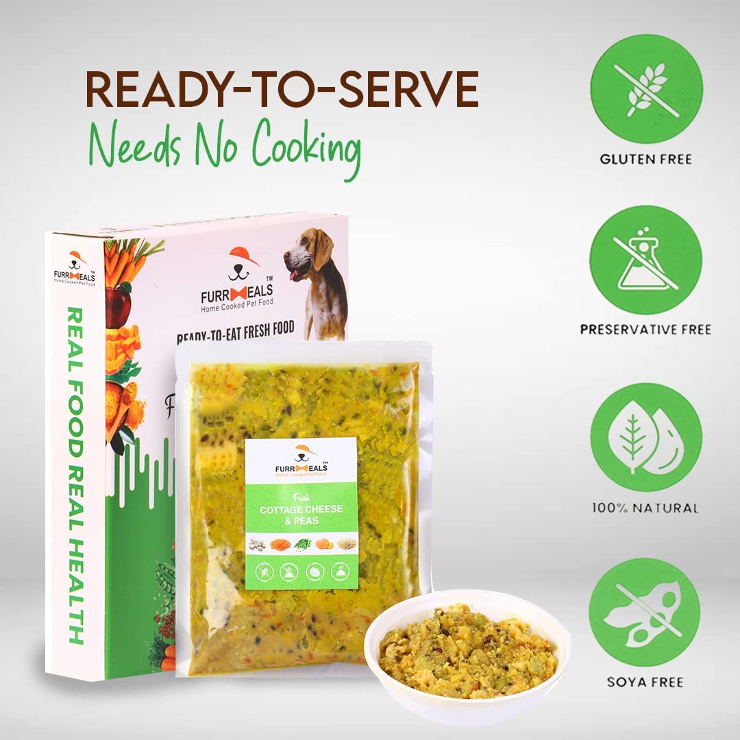 FurrMeals Wet Dog Food | Fresh Cottage Cheese and Peas | Ready-to-Eat Fresh Dog Food | All Breed | Veg Recipe | Gluten Free I Preservative Free I Single Pack (200gm)