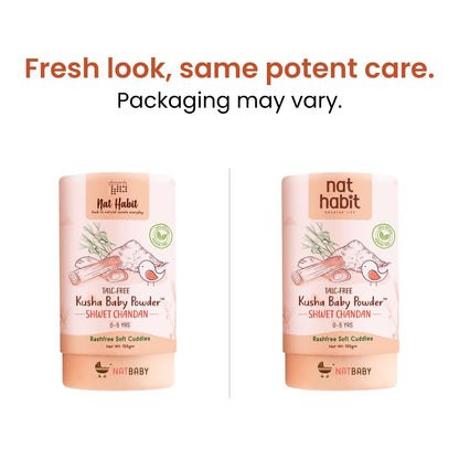 Nat Habit Shwet Chandan Kusha Baby Powder | Talc-Free, Rash-Free Dusting Powder for Newborns & Kids (0 to 5 Yrs) | Cornstarch Baby Powder for Summer, Face & Body | Ayurvedic Baby Puff Powder 150g