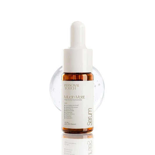Personal Touch Snail Mucin Serum with 9 Types of Hyaluronic Acid, Ceramides & Niacinamide | World's 1st Cruelty-Free Snail Mucin Serum | Korean Skincare for Dryness, Fine Lines & Skin Barrier Repair | Mucin Moist | 10ml