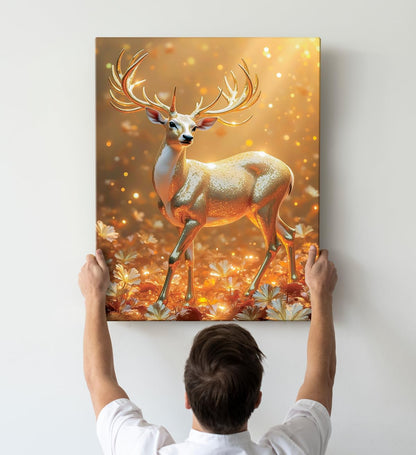 Canvas Vastu Golden Deer Wall Painting, Big Size Canvas Painting For Living Room, Bedroom, Multicolor, Abstract, 58.0 X 45.0 cm, Set of 1