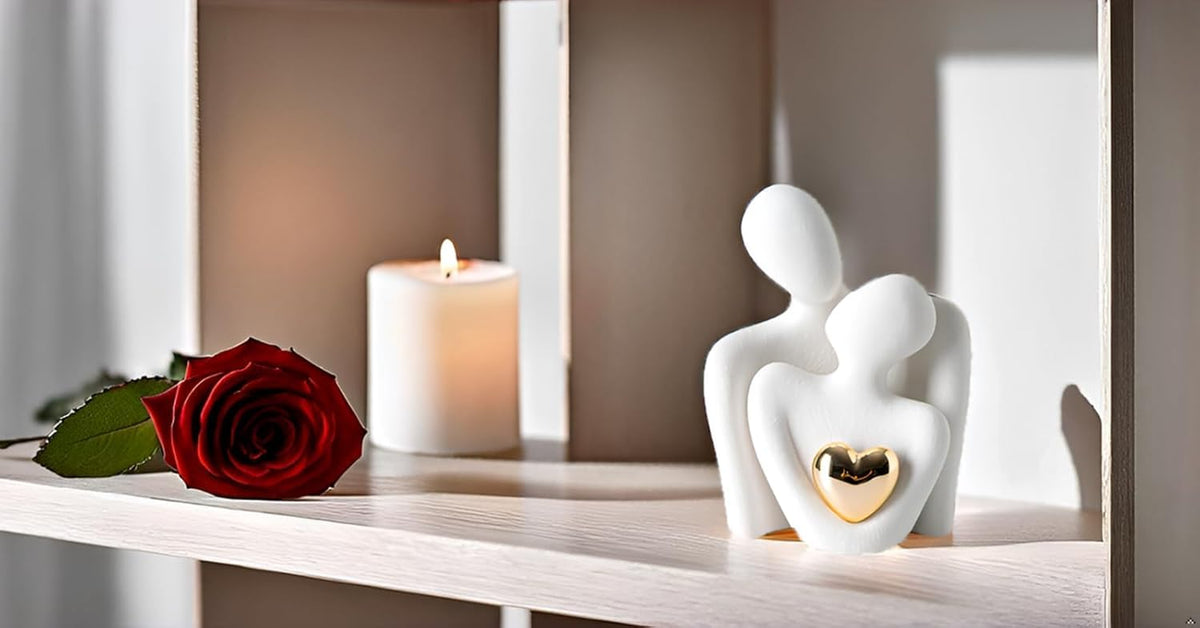 Hugging Couple Statue - Romantic Home Decor, Perfect Wedding Anniversary and Valentines Day Gift, Figurine for Home, Office, Coffee Table and Desktop (White, Romantic Couple), 8 cm, 6.5 cm