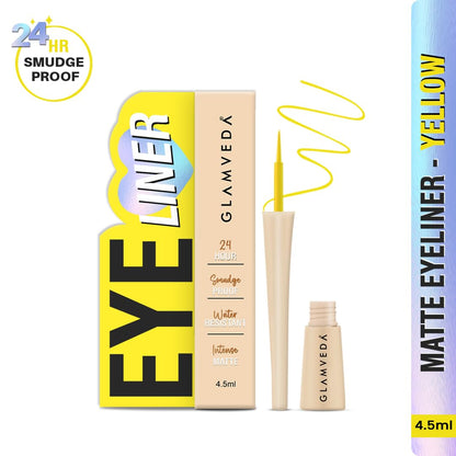 Glamveda Liquid Eye Liner, Yellow, Long Lasting Matte Waterproof Liner - Smudge Proof, Transfer Proof Eye Makeup, Bold, Clean, Smudge-Free Look 24-Hour Long Stay 4.5 ml