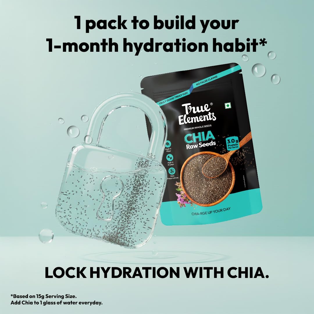 True Elements Raw Chia Seeds 500g - Dirt & Stone Free Premium Chia Seeds | 30 days pack | High Fibre & Plant Protein | Helps with Weight Management | Good for Summer Hydration | Super Seeds for Smoothies, Oats & summer Drinks