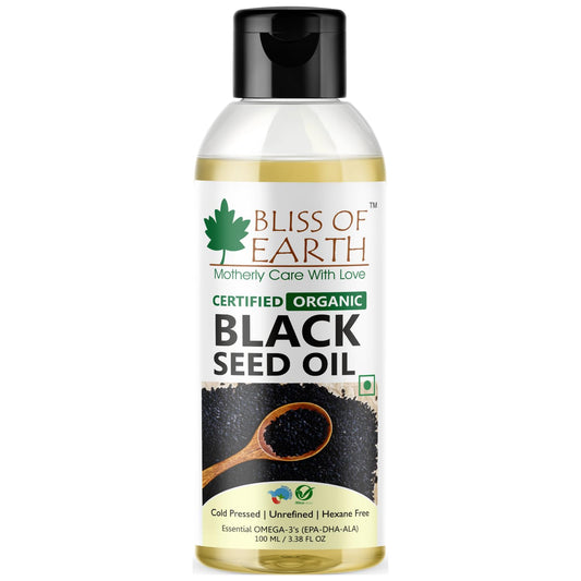 Bliss of Earth Certified Organic Black Seed Oil | Kalonji Oil | 100GM | Immune System Booster | Digestive Support | Great For Hair Health | Gluten Free | Cold Pressed | Unrefined | Hexane Free |