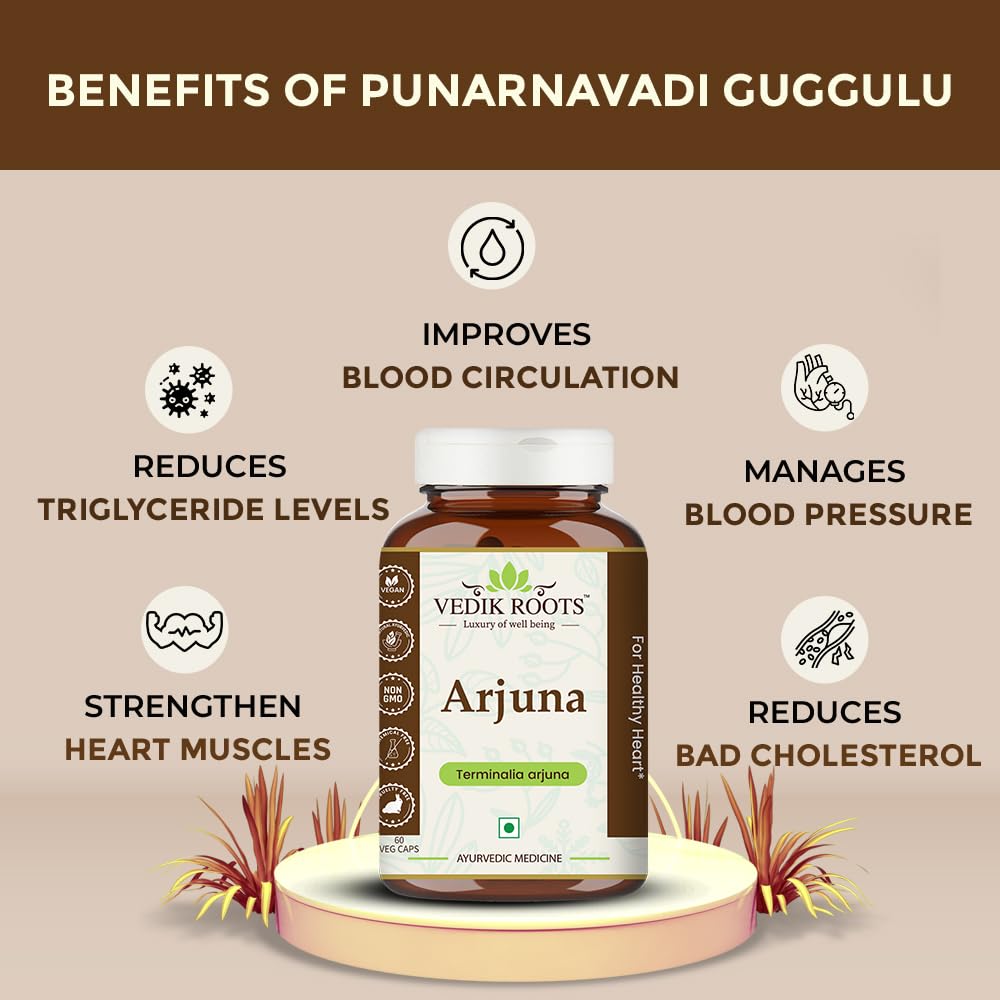 Arjuna 60 Capsules 450 mg Organic | Terminalia Arjuna | For Healthy Heart | Herbal Supplements (Pack of 1)
