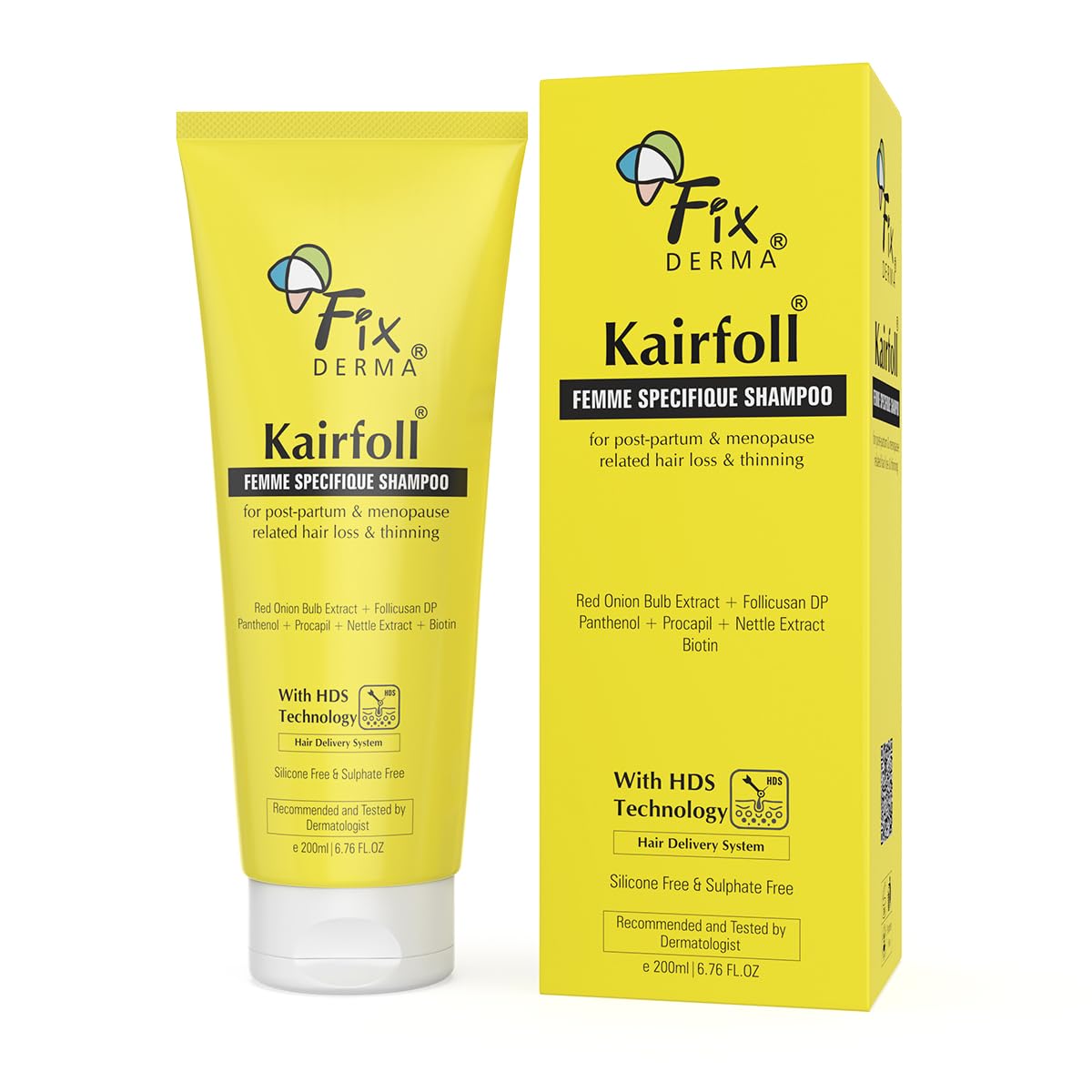 Fixderma Kairfoll Red Onion Shampoo with Castor Oil for Hair Growth | Femme Specifique Shampoo for PostPartum & Menopause | Biotin Shampoo for Women | Sulphate and Paraben free - 200ml