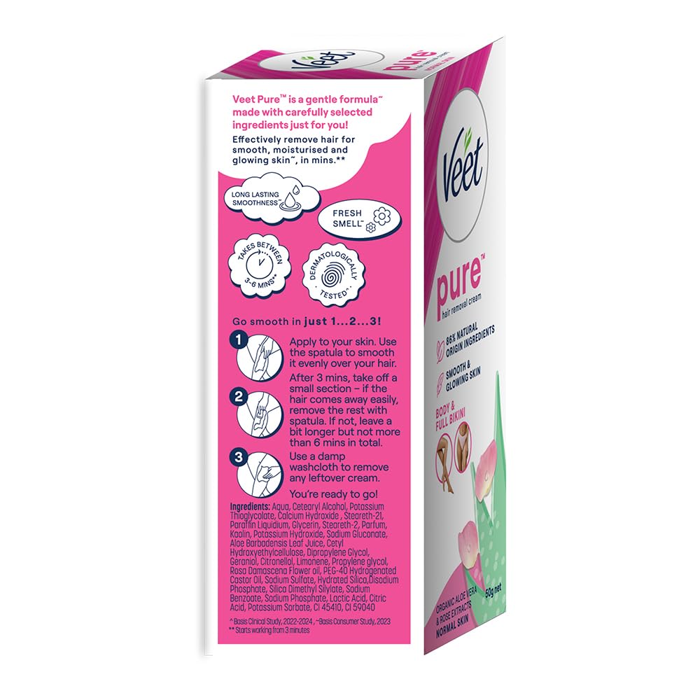 Veet Pure Hair Removal Cream for Women For Normal Skin - 50g | Suitable for Legs, Underarms, Bikini Line, Arms