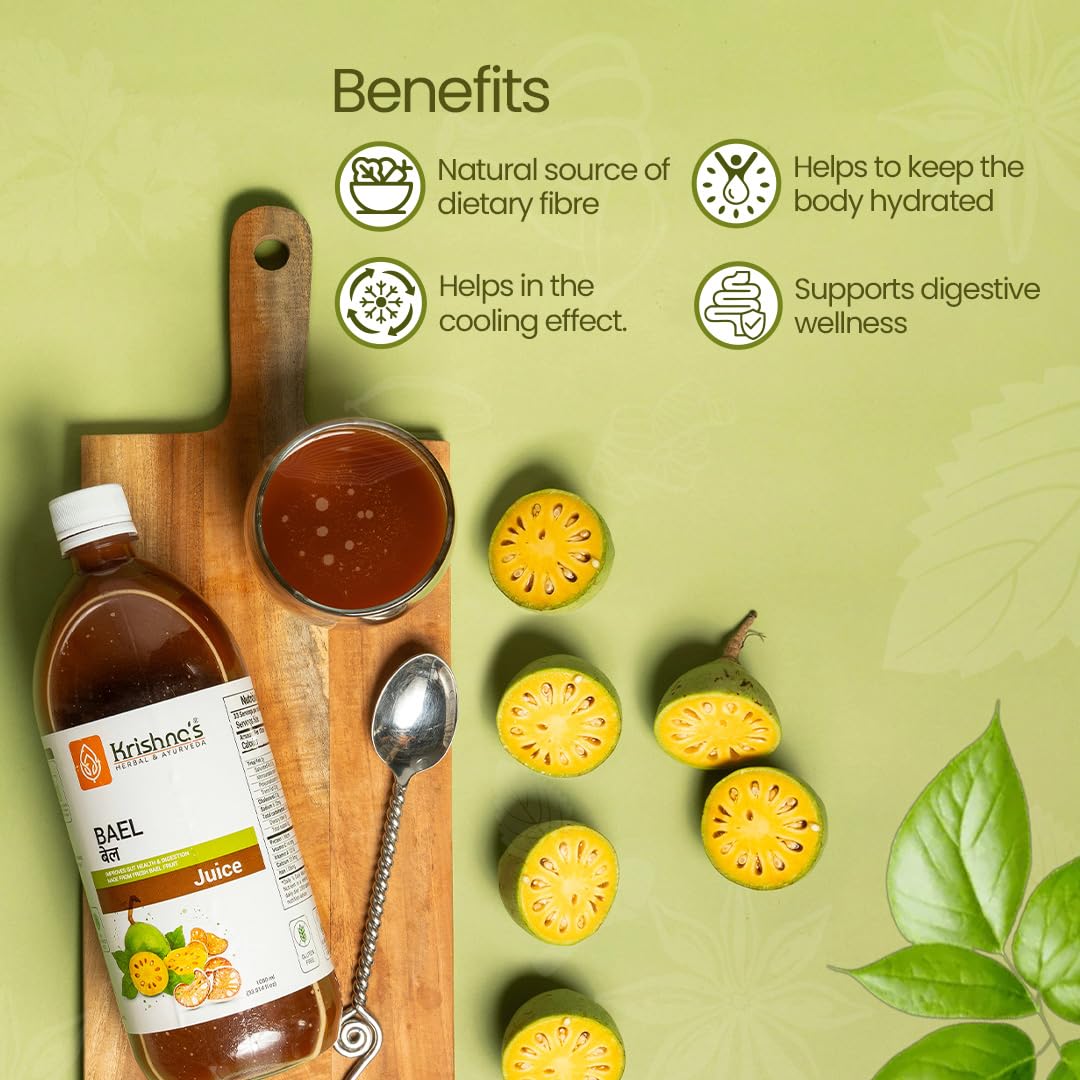 KRISHNA'S HERBAL & AYURVEDA Bael Juice -1000 Ml Concentrate Sugar Free Beal Juice For Healthy Gut Health, Bel Swaras With No Added Color Or Flavour