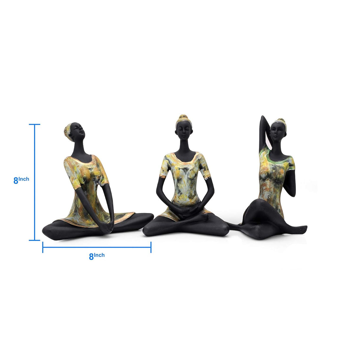 Resin Yoga Lady Showpiece For Home Decor & Office Decor (Set of 3), Multi Colour, figures