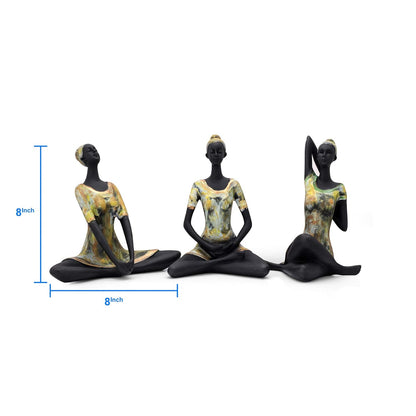 Resin Yoga Lady Showpiece For Home Decor & Office Decor (Set of 3), Multi Colour, figures