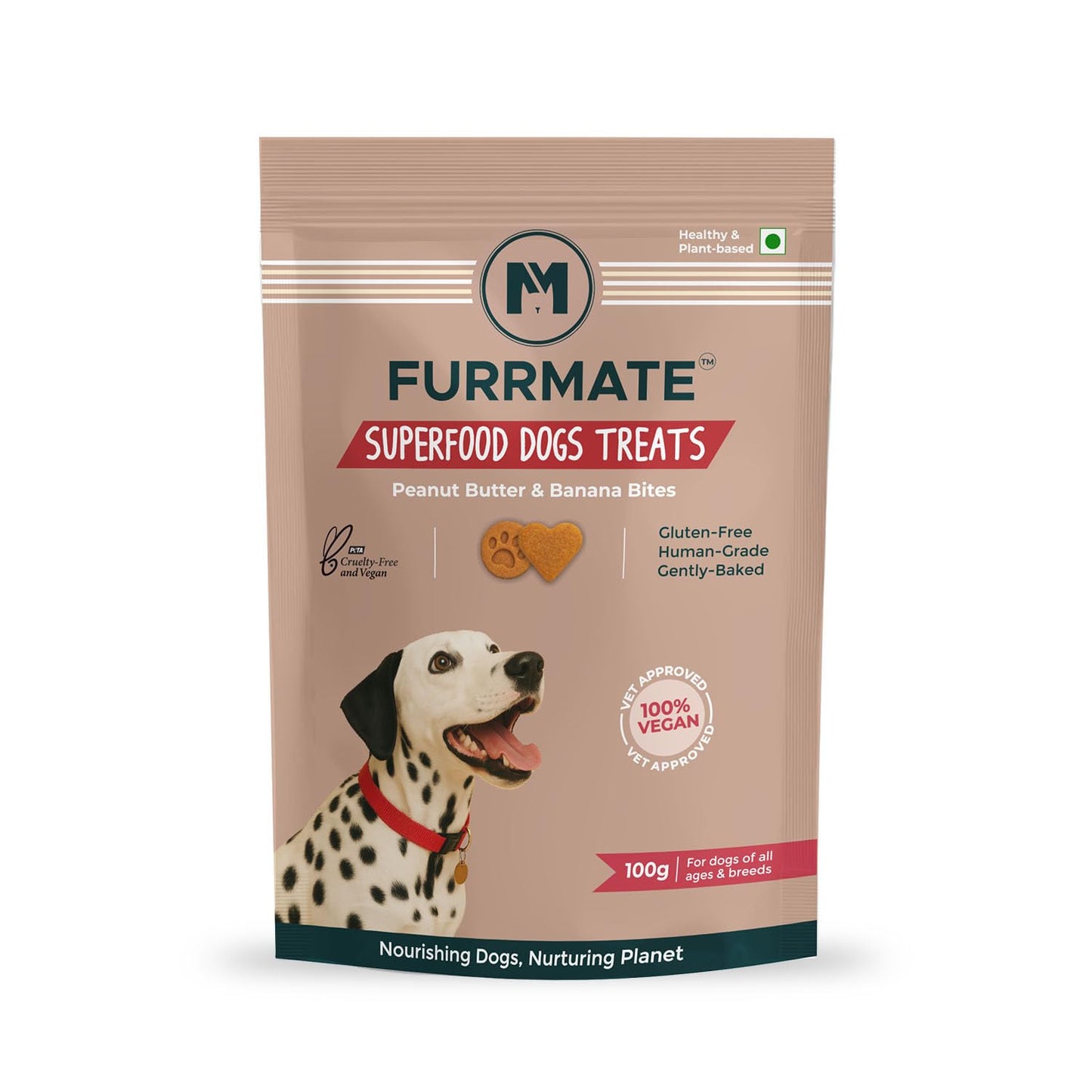 FURRMATE Veg Dog Treats, 100% Plant-Based Nutrient-Rich Ingredients, Organic & Gluten-Free, Protein-Rich, Hypoallergenic (100 Gram (Pack of 1)), Peanut Butter & Banana