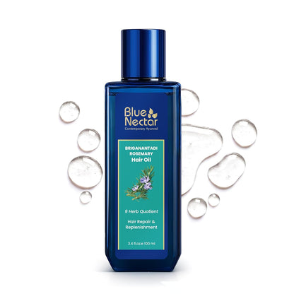 Blue Nectar 10% Rosemary Oil for Hair Growth & Hairfall Control | Deep Repair & Nourishment with Bhringraj & Amla Oil | Ayurvedic Oil for Dry, Frizzy & Damaged Hair (9 Herbs, 100 ml)