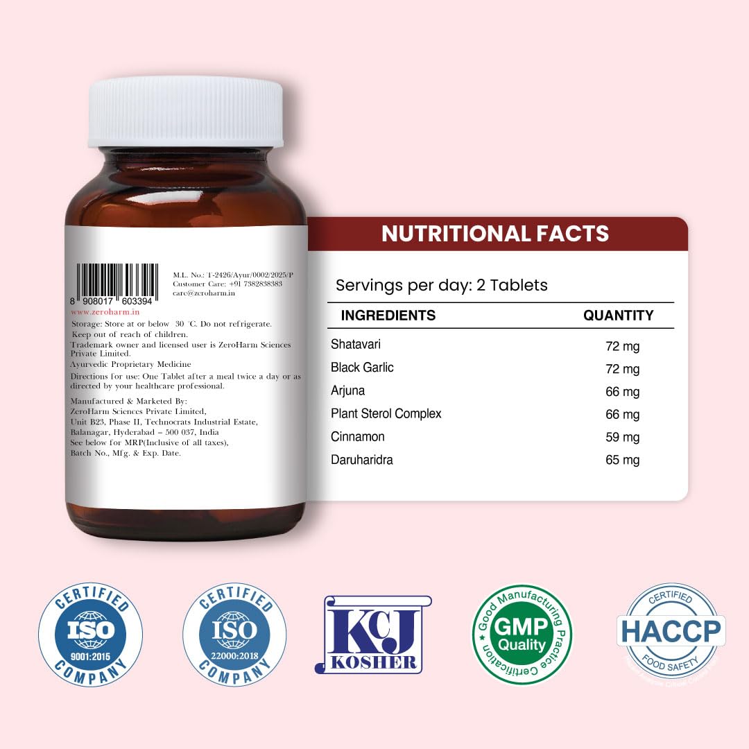 ZEROHARM Holo Heart Tablets | Plant-based Heart Health Supplements | Prevents Coronary Artery Diseases, Heart Blockages for Men & women | Manages Lipid Profile Advanced Nanotechnology | 60 Tablets