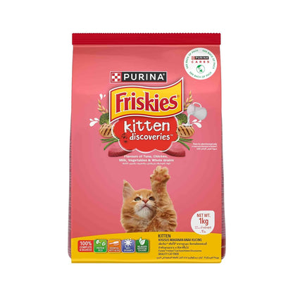 Purina Friskies Kitten Discoveries, Dry Food for Kitten, 1kg Pack | With Tuna, Chicken, Milk, Vegetables & Whole Grain Flavours, 100% Complete & Balanced Kitten Nutrition, DHA, Calcium, Protein