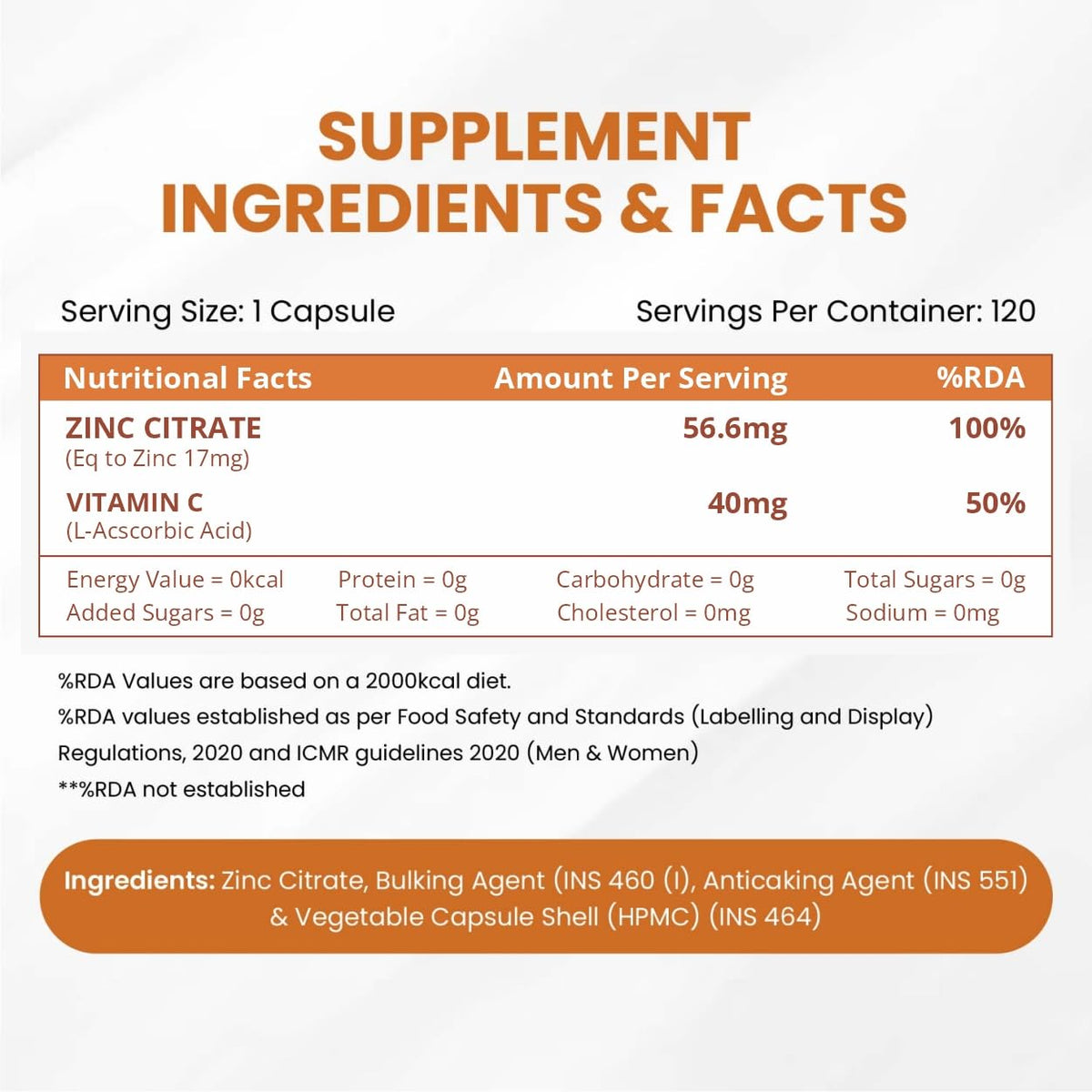 Vlado’s Himalayan Organics Zinc Citrate with Vitamin C | Zinc Supplements for Men & women with 100% RDA Zinc | Immunity & Cellular Health Support - Support Healthy Immune Function | Improve Iron Absorption | Antioxidant Support - 120 Tablets