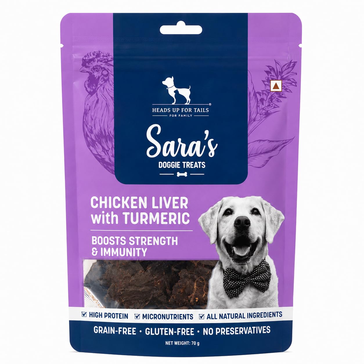 Sara's Doggie Treats - Chicken Liver with Organic Turmeric - 70 gm | Highly Nutritional & Digestible, Suitable for All Dog Breeds, Easy to Digest, All Life Stages