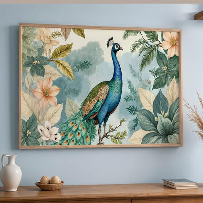 Peacock Wall Painting with Frame Set of 1 | Premium Botanical Bird Artwork, Floral Nature Inspired Decorative Wall Art for Living Room, Bedroom, Office and Home Decoration (3D Art-12,13x19inch)