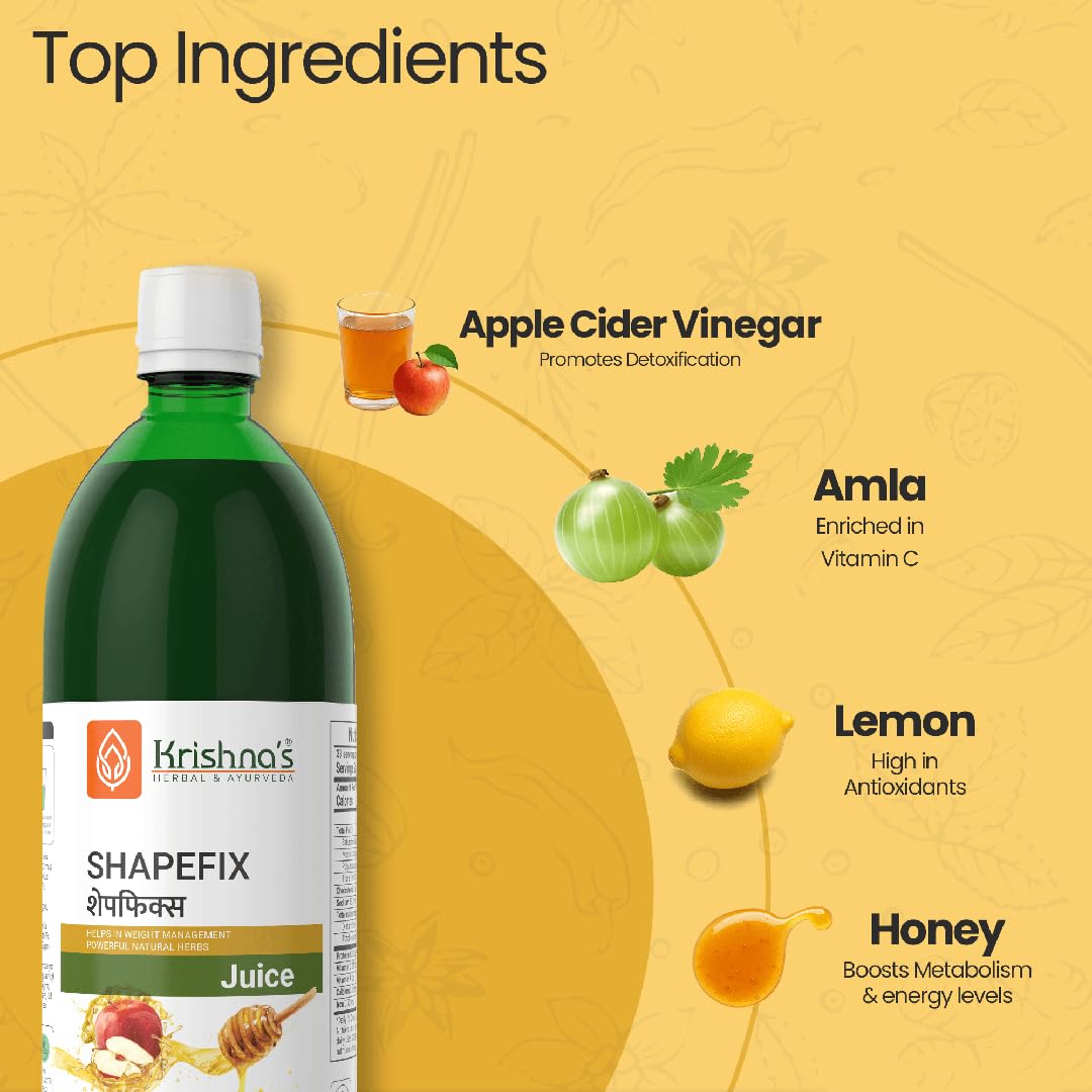 KRISHNA'S HERBAL & AYURVEDA Herbal Shapefix Juice With Natural Herbs, Helps In Weight Management, No Added Artificial Colors Or Flavours, Gluten Free - 1 Ltr (Pack Of 1)