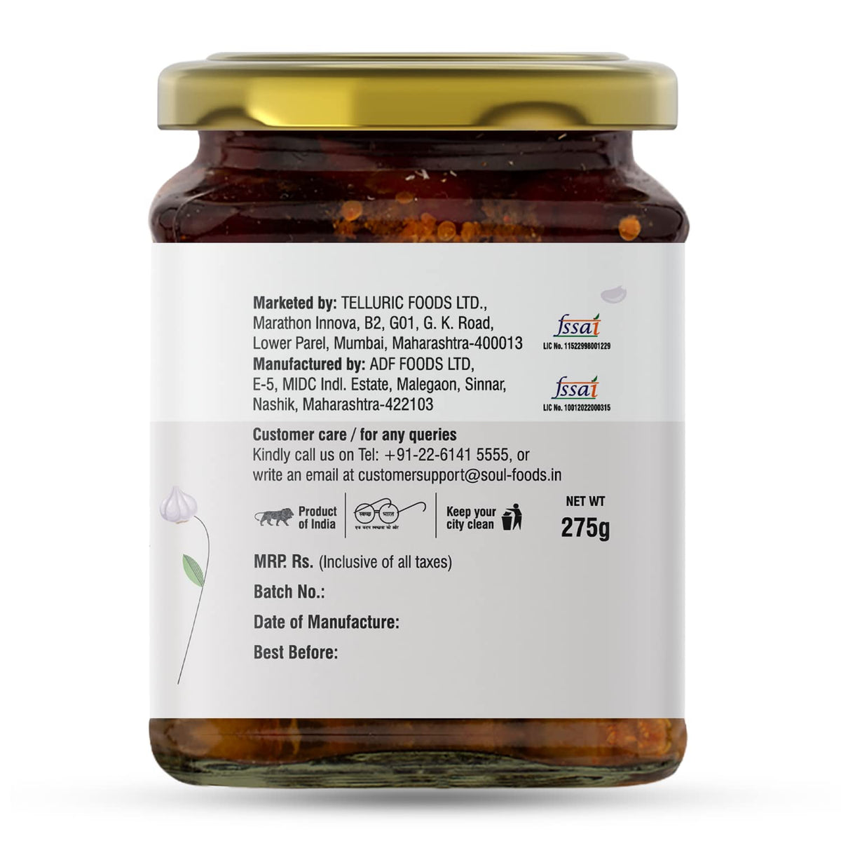 ADF Soul Garlic Pickle Made in 100% Olive Oil | Our bestselling garlic pickle is strong, spicy & cooked to perfection | 275g