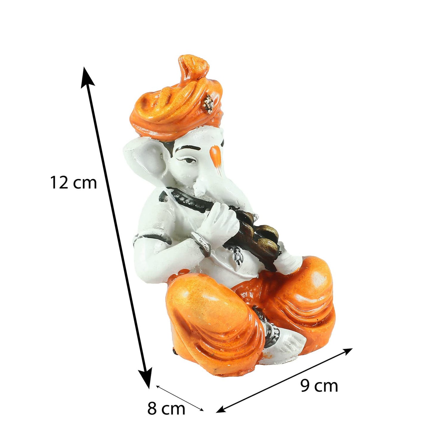 eCraftIndia Synthetic Fiber Lord Ganesha Playing Manjeera Statue (7.62 cm x 7.62 cm x 12.7 cm, Orange and Brown)