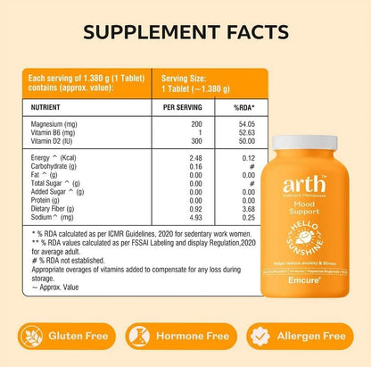 Arth Fatigue Suppot Gummies with Ferrous Ascorbate (Iron) & Mood Support Tablets for Emotional Wellness & Mood Balance | Vegan, Non-GMO | 30 Each | Mind and Body Combo