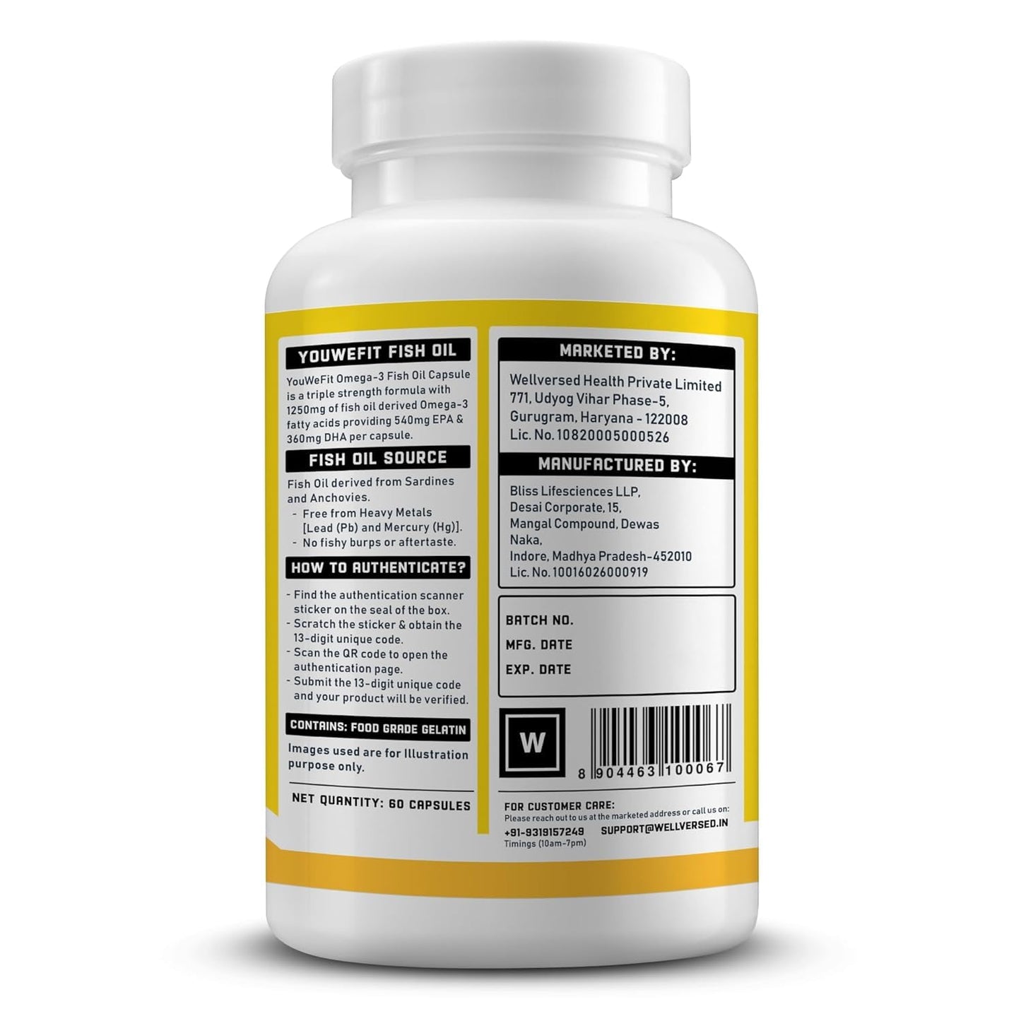 YouWeFit Triple Strength Omega 3 Fish Oil Capsules - Soft Gels With 540mg EPA & 360mg DHA To Support Heart & Joint Health | Omega 3 Supplement 1250mg