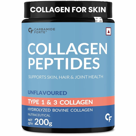Carbamide Forte Collagen Supplements | Collagen Powder For Women & Men | Type 1 & 3 Hydrolyzed Collagen Peptides That Supports Skin, Hair, & Joint Health | Unflavoured - 200g
