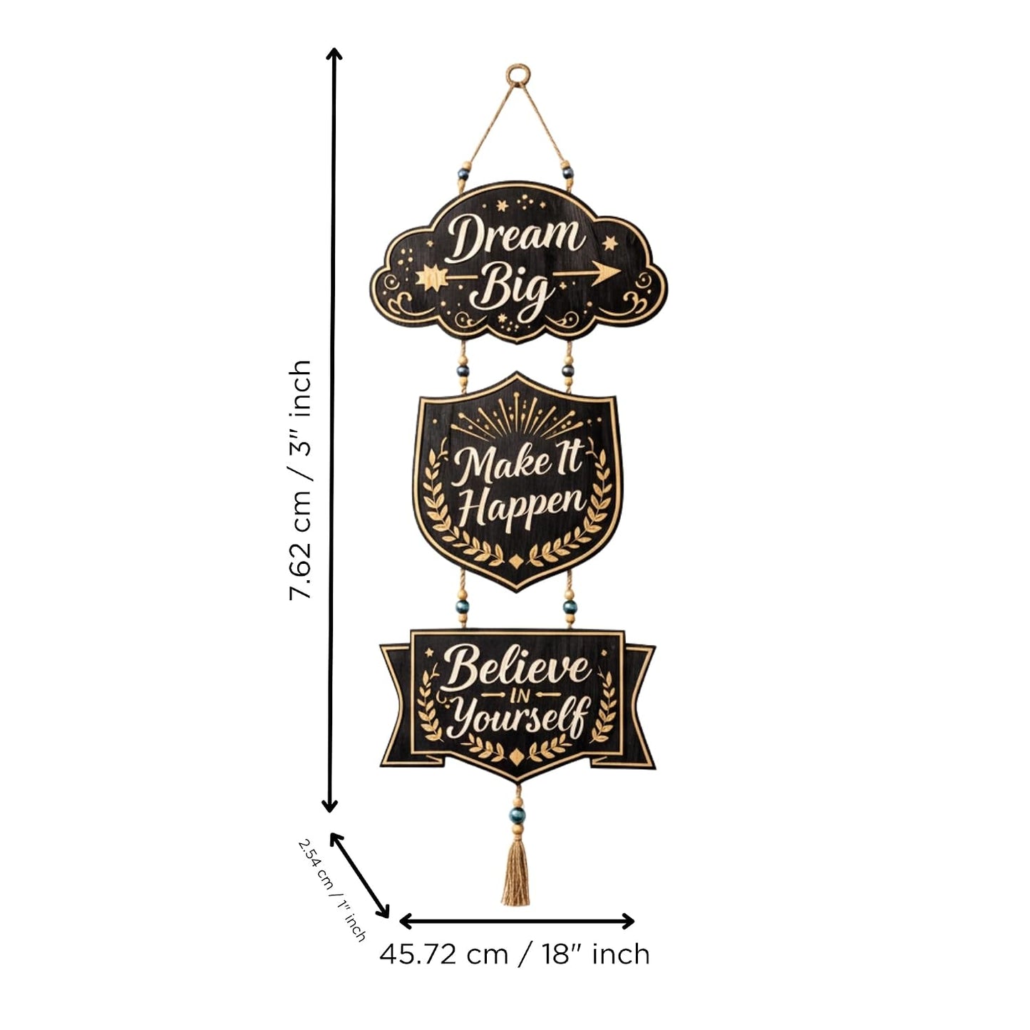 eCraftIndia Gold Foil Embossed Wooden Dream Big Make It Happen Believe In Yourself Wall Hanging for Home Office