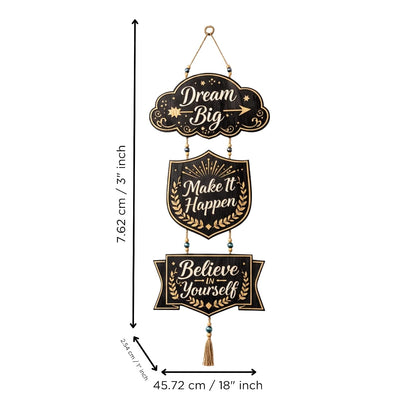 eCraftIndia Gold Foil Embossed Wooden Dream Big Make It Happen Believe In Yourself Wall Hanging for Home Office