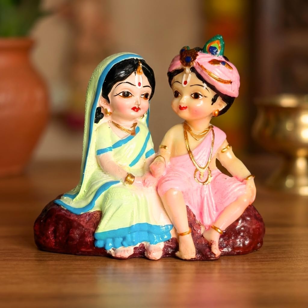 Radha Krishna Resin Idol, Skin, 10 × 6 × 9 cm