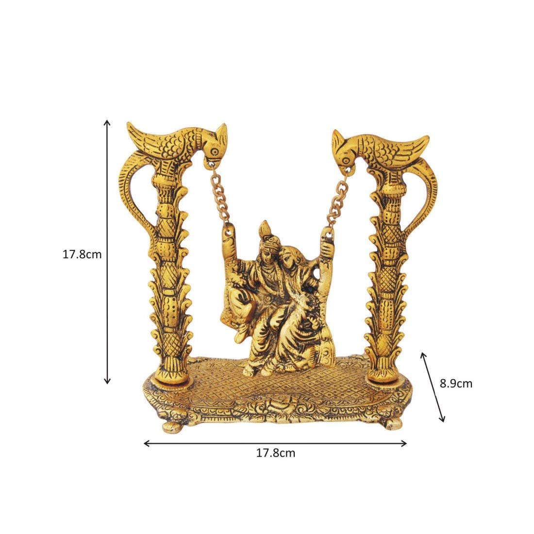 Gold Plated Metal Radha Krishna on Swing Idol (7 x 3.5 x 7 inch)