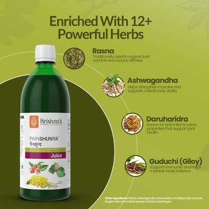 Krishna's Painshunya Juice – Enriched With 12 herbs - Ayurvedic Herbal Juice for Joint Pain Relief & Body Comfort - 1000 ml