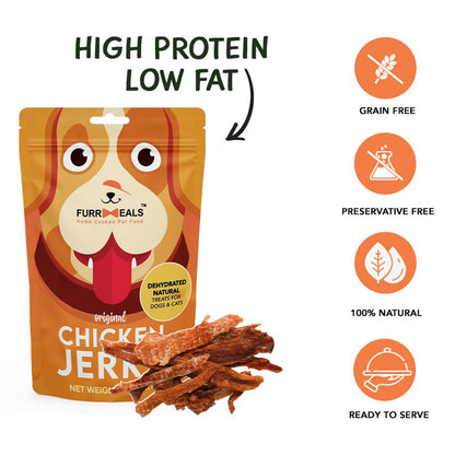 FurrMeals Original Chicken Jerky | High Protein Low Fat | Natural Treat for Dogs & Cats | Zero Preservative Human Grade Dog Treat | Pack of 1 x 70gm, All Life Stages, Stick