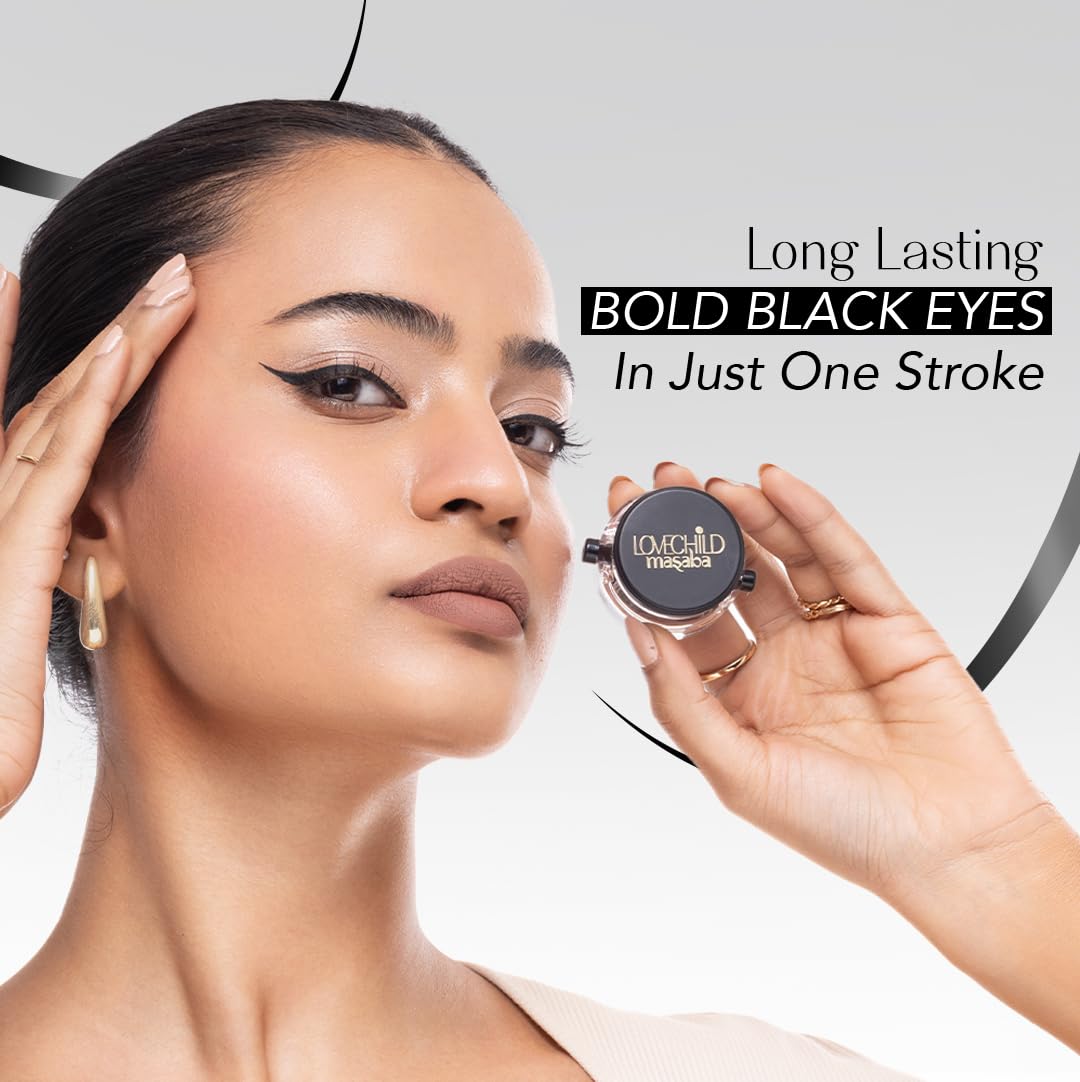 LoveChild Masaba Eye 2K Gel Eyeliner with Applicator, Black, Smudge-Proof, Waterproof, Matte Finish, Long-Lasting Precision, For Bold & Defined Eyes, 4g