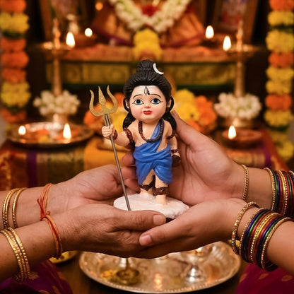 Bal Shiva Idol for Home Decor | Mahadev Murti, Shiv Ji Statue with Trishul for Puja Room, Temple Decoration, Spiritual Gift & Mahashivratri Decor
