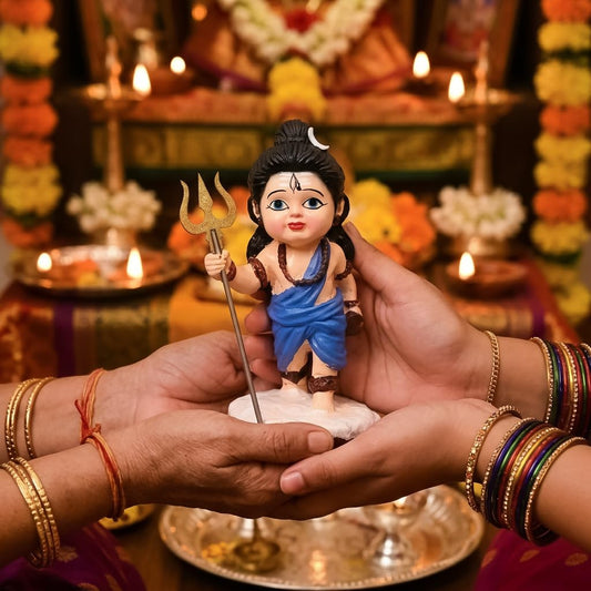 Bal Shiva Idol for Home Decor | Mahadev Murti, Shiv Ji Statue with Trishul for Puja Room, Temple Decoration, Spiritual Gift & Mahashivratri Decor