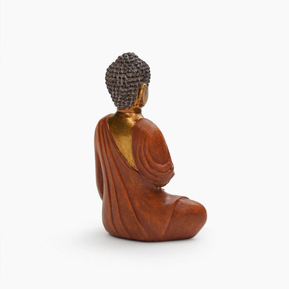 PURE HOME + LIVING Orange Antique Gold Polyresin Sitting Buddha - Small Meditating Sitting Idol Statue, for Table Top and Home Décor, Samadhi Buddha Sculpture (Pack of 1)