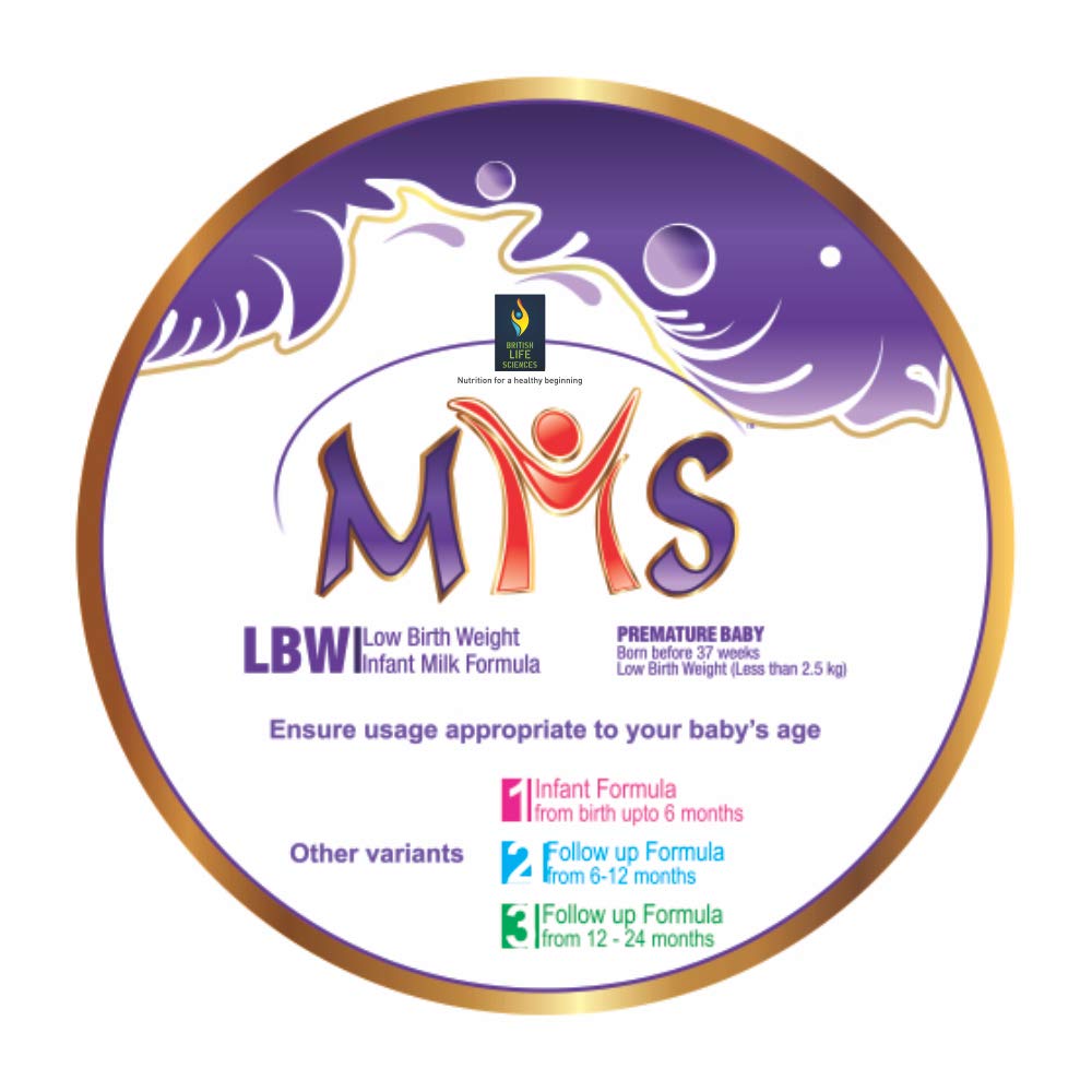MMS LBW Low Birth Weight Infant Milk Formula label on a white background