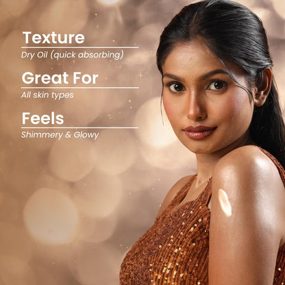 Suroskie Glow Drip 50ml Body Highlighter (Golden Hour, with Brush) | Shimmer for Radiant & Luminous Skin | Non-Greasy & Quick Absorbing | with Superfood Oils & Gold Mica | Body Shimmer for Women