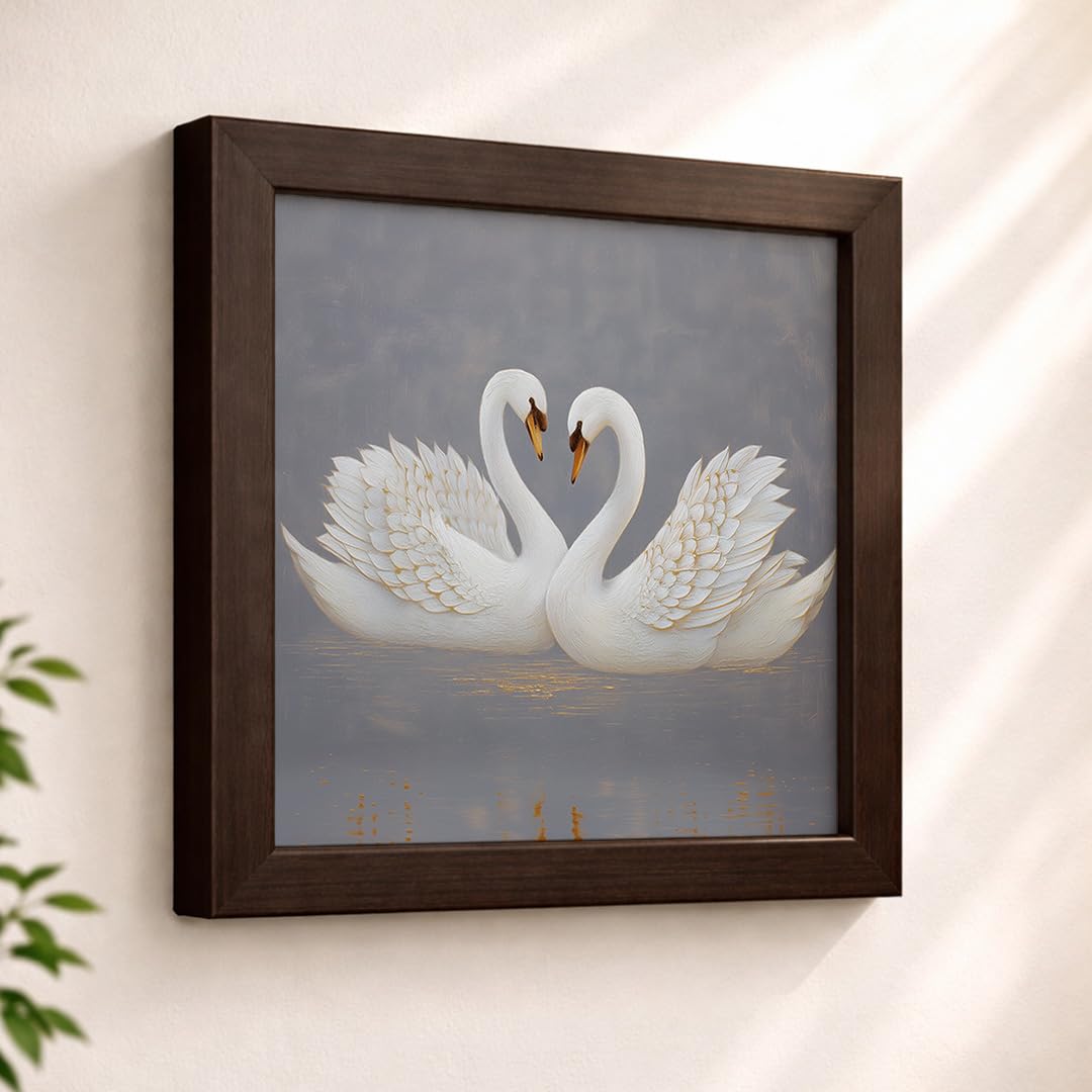 Pair Swan White Peace Love Elegant Romantic Serenity Nature Harmony Framed Poster Artwork Decor Painting