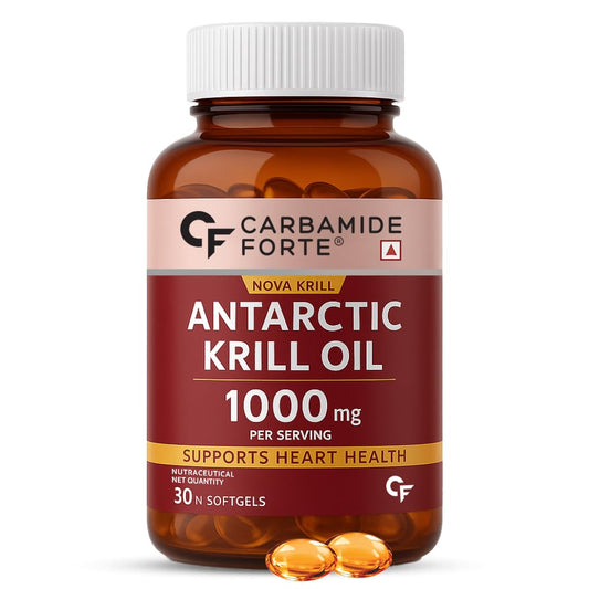 Carbamide Forte Antarctic Krill Oil Capsules 1000mg with Marine Phospholipids & 2% Astaxanthin | 100% Pure Krill Oil Omega 3 300mg Capsules for Heart, Brain, Joint, Eye & Skin Health - 30 Krill Oil Softgels