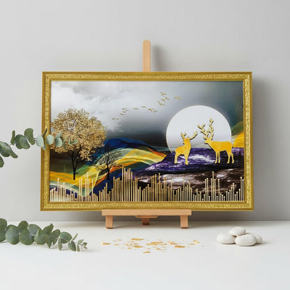 3D Golen Foil Modern Art Positive Vibes Landscape | Framed Painting | Ready to Hang - (Multicolor, 14 Inch x 20 Inch)