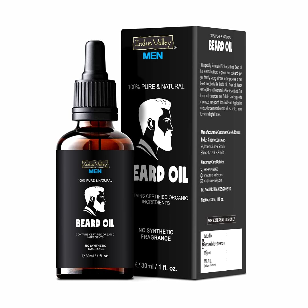 Beard oil bottle and packaging with 'Xinlei Valley' branding on a white background