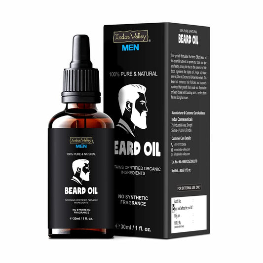 Beard oil bottle and packaging with 'Xinlei Valley' branding on a white background