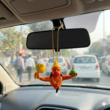 B.R STORE Flying Lord Hanuman Hanging Idol | Bajrangbali Decorative Showpiece with Thread | Religious Car Hanging & Home Temple Dcor | Hindu God Hanuman Murti