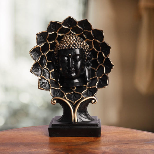 Black & Gold Plated Gautam Buddha Flower Statue | Showpiece Figurine | for Living Room, House Warming, Office Decoration, Return Gift Item