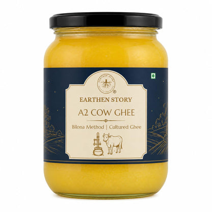 Earthen Story A2 Ghee from Cow | Lab Tested for 250+ Pesticides | Traditional Bilona Method from Curd | Pure Vedic A2 Cow Ghee in Glass Jar