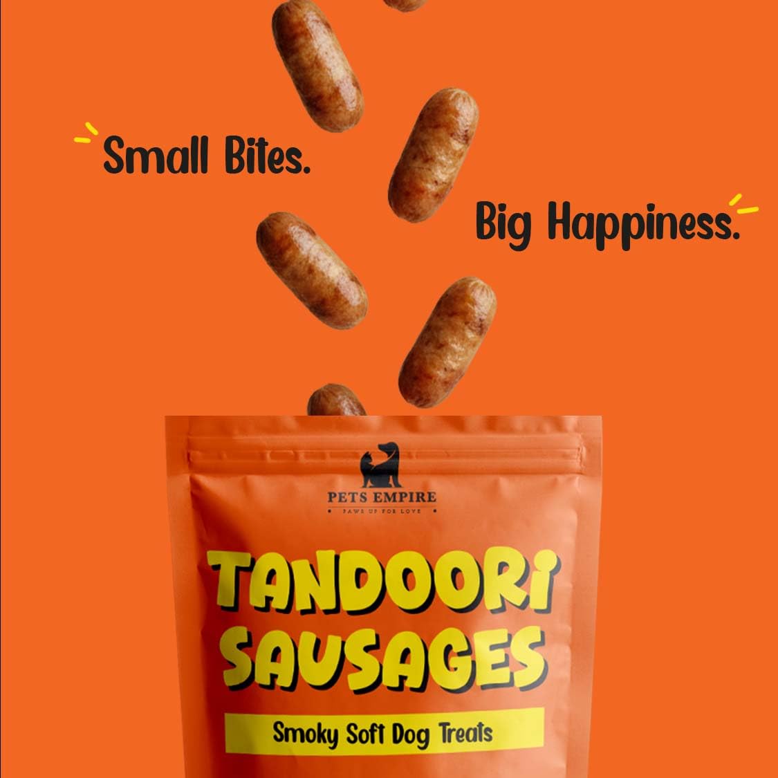 PETS EMPIRE Tandoori Sausages Dog Treats, 100g | Smoky Soft Chew Chicken Sausage Snacks| High Protein Training Treats | Soft & Chewy, Healthy Reward for Puppies & Adult Dogs
